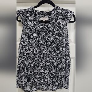 LOFT Black and White Sleeveless Blouse